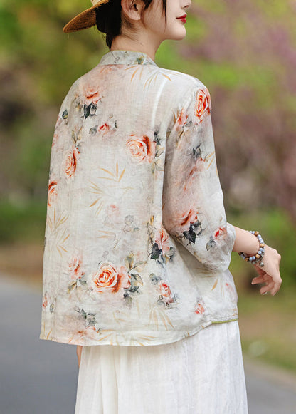 Chemises à col montant imprimé orange, nouvelle collection d'automne en lin