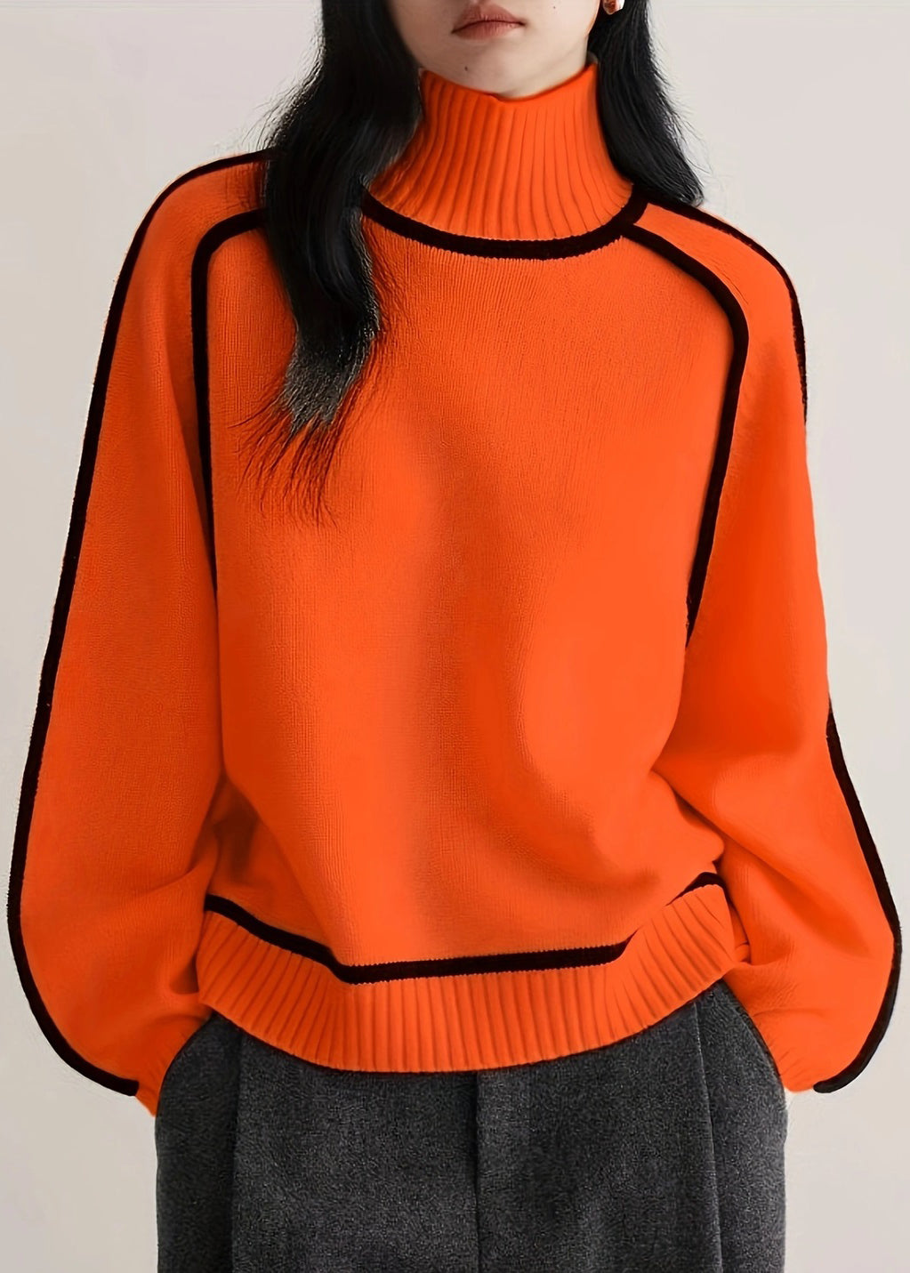 Nouveaux pulls en tricot épais et confortable à rayures orange, printemps YW046