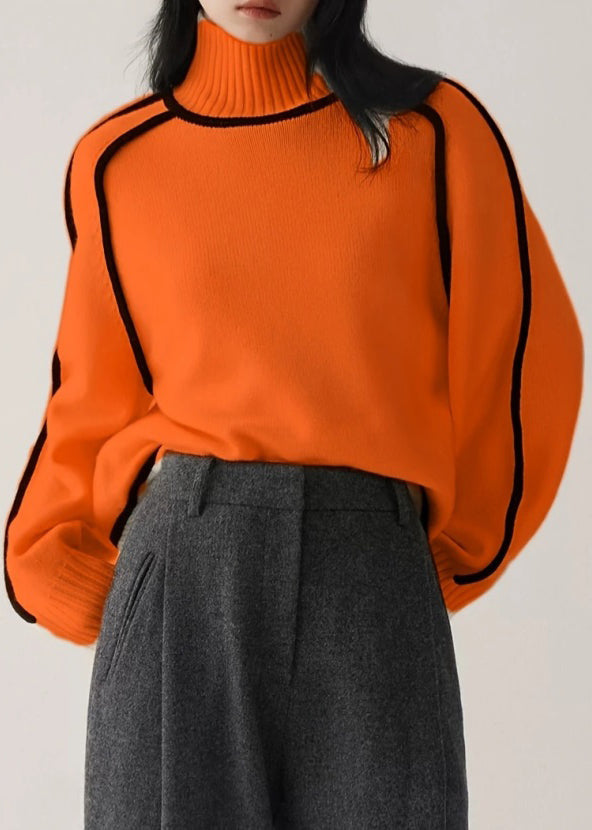 Nouveaux pulls en tricot épais et confortable à rayures orange, printemps YW046