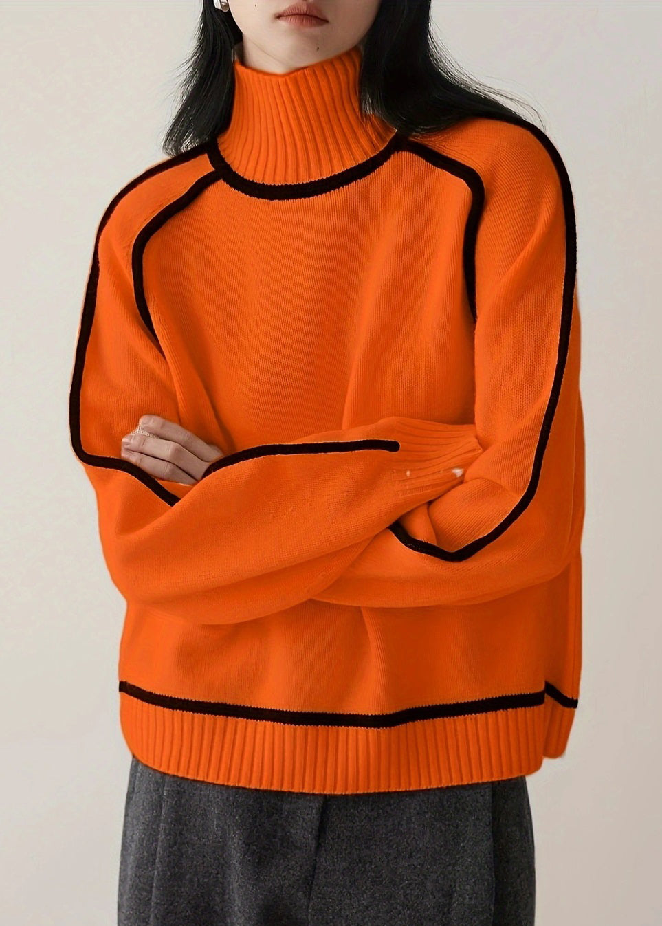 Nouveaux pulls en tricot épais et confortable à rayures orange, printemps YW046