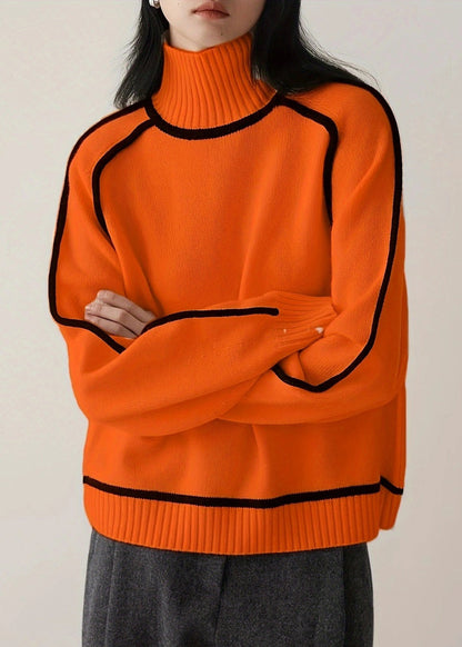 Nouveaux pulls en tricot épais et confortable à rayures orange, printemps YW046