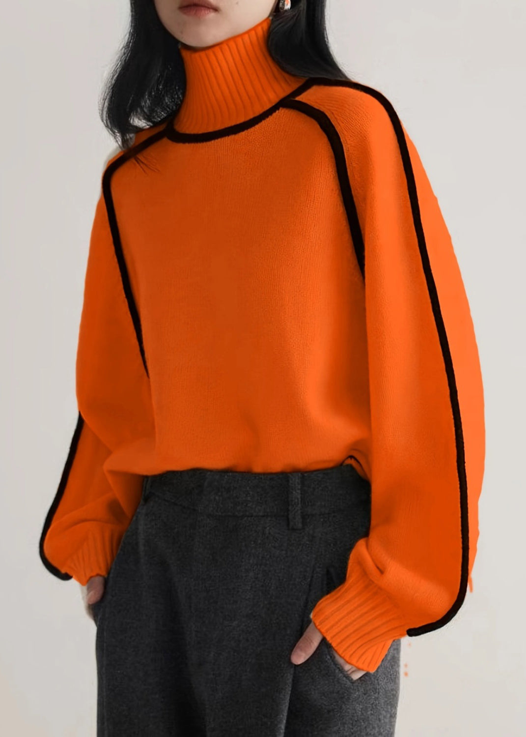 Nouveaux pulls en tricot épais et confortable à rayures orange, printemps YW046