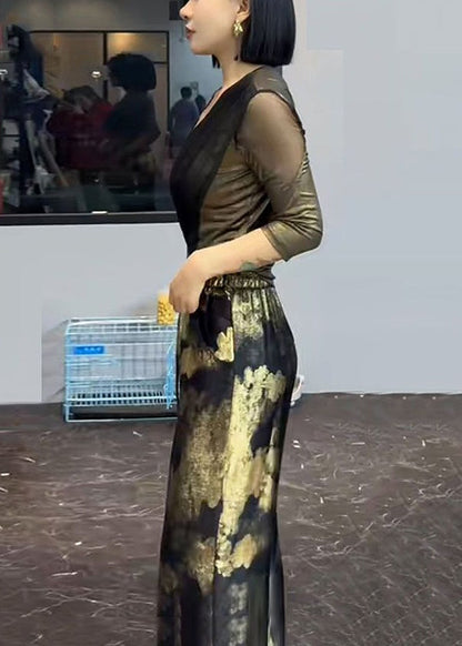 Nouvelle photo couleur poches tulle patchwork deux pièces ensemble demi-manches ZL060