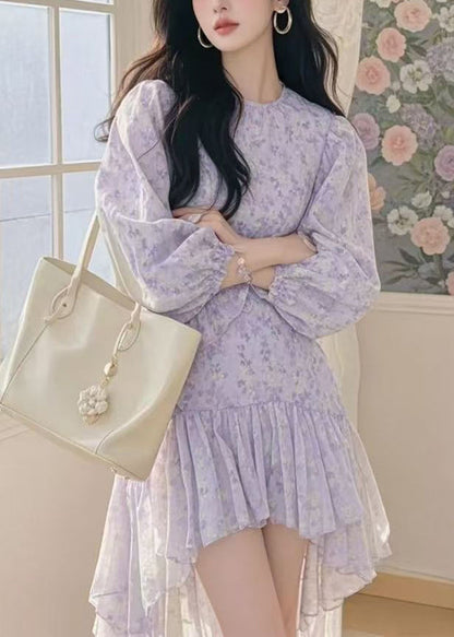 Rosa Frühling Print Baumwolle Neue Kleid Asymmetrische Mid