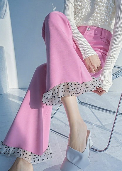 Flare Spring Dot Patchwork Bottoms Rosa Taille Hoch Neu