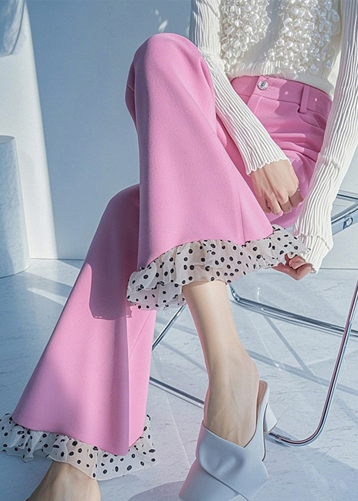 Flare Spring Dot Patchwork Bottoms Rosa Taille Hoch Neu