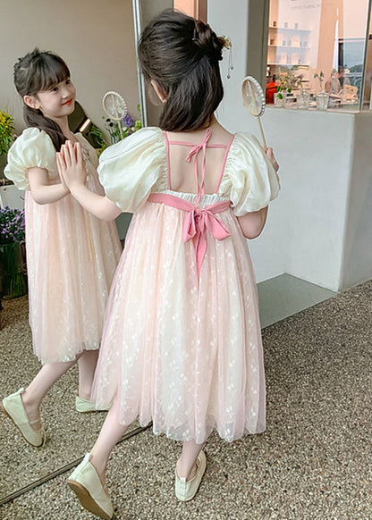 Nouvelle robe d'été en tulle patchwork à imprimé brodé rose pour filles TT031