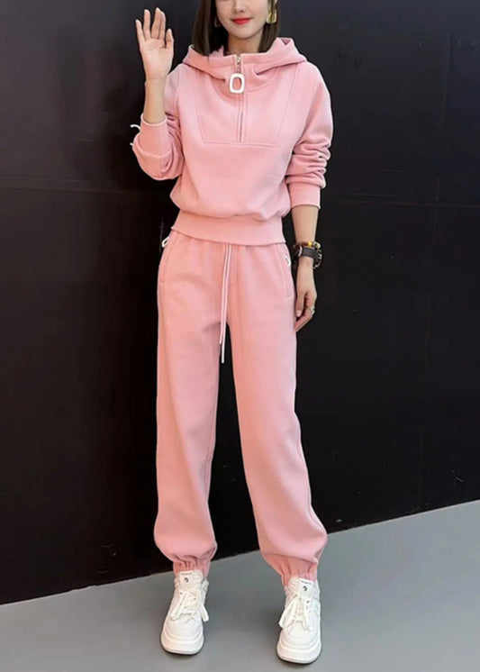 Et Beam Coton Nouveaux Hauts Pièces Pantalons À Capuche Deux Fermetures Éclair Rose