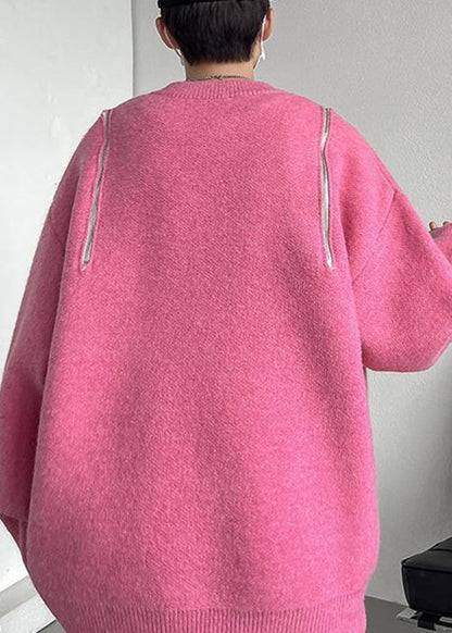 Nouveau pull rose à col rond et trou pour homme en tricot confortable pour l'automne QH020