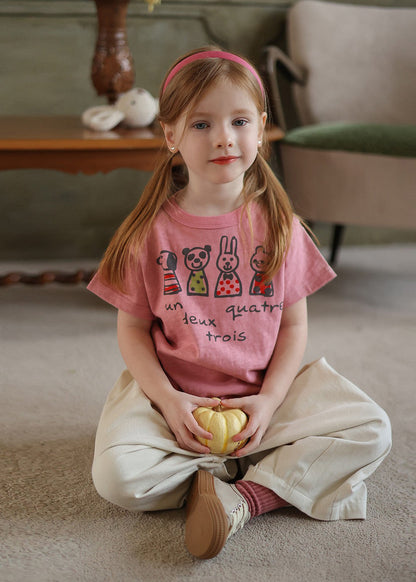 Nouveau T-shirt rose à col rond et manches courtes pour enfants YU1077