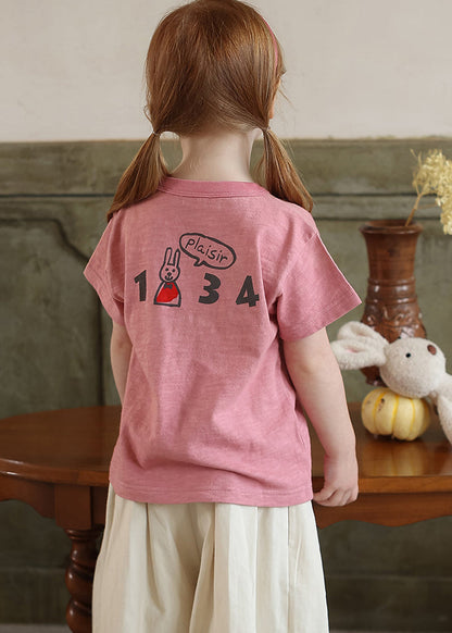 Nouveau T-shirt rose à col rond et manches courtes pour enfants YU1077