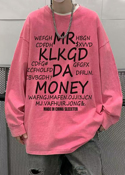 Rosa Brief Shirts Frühling Hals Männer Neue OT Baumwolle