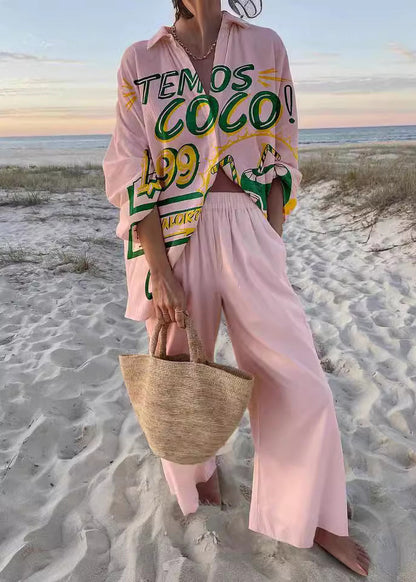 Ensemble de col en coton de printemps, neuf, deux pièces roses Peter imprimées Pan