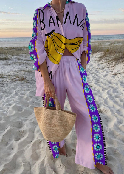 Ensemble de col en coton de printemps, neuf, deux pièces roses Peter imprimées Pan