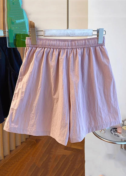 Short en coton à taille élastique avec poches roses pour l'été QE012