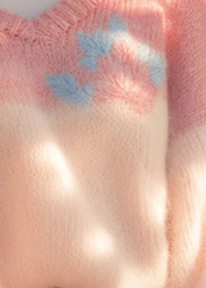 Pulls en tricot patchwork rose à col en V pour l'hiver WX020