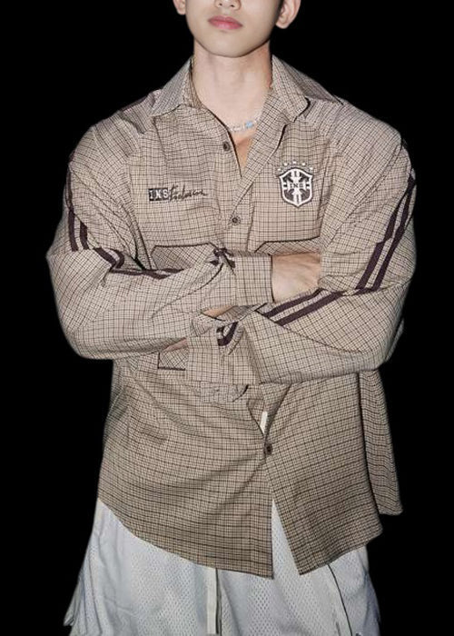 Chemises à carreaux et rayures pour hommes, col Peter, en coton, à rayures, pour le printemps