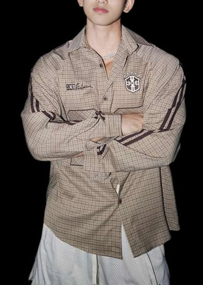 Chemises à carreaux et rayures pour hommes, col Peter, en coton, à rayures, pour le printemps