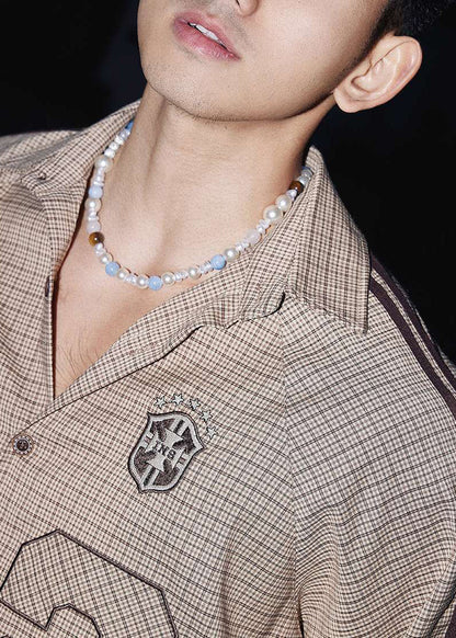 Chemises à carreaux et rayures pour hommes, col Peter, en coton, à rayures, pour le printemps