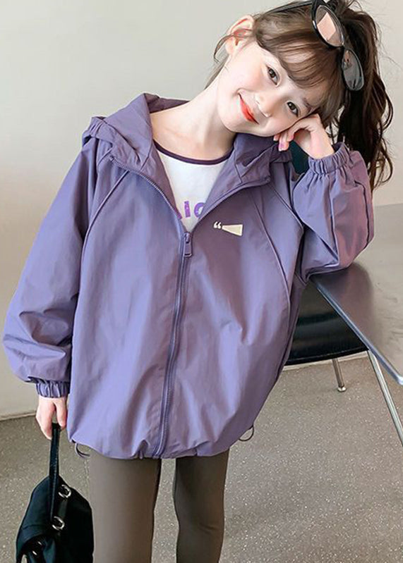 New Purple Drawstring Patchwork Girls Hoodie Coat Fall QV036