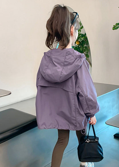 Nouveau manteau à capuche violet avec cordon de serrage pour filles automne QV036