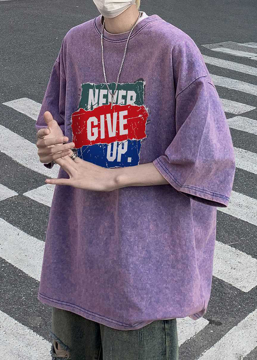 Oversized Print Lila Männer Ärmel Neue T Baumwolle Shirts Halb