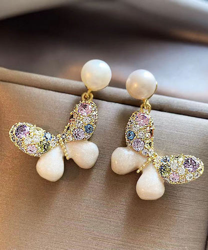 Boucles d'oreilles à tige en forme de papillon avec perles en zircon et alliage arc-en-ciel WH047