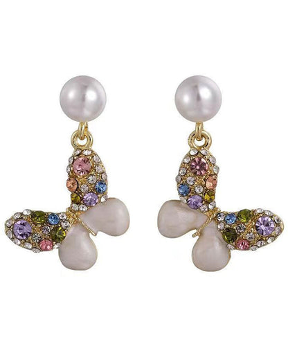 Boucles d'oreilles à tige en forme de papillon avec perles en zircon et alliage arc-en-ciel WH047