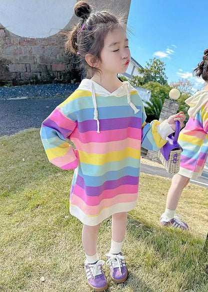 Robe sweat-shirt à capuche arc-en-ciel en coton à lacets pour filles, nouvelle collection automne XZ074