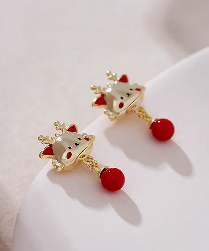 Boucles d'oreilles pendantes en alliage rouge avec perles de l'année du Loong WH051