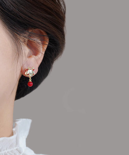 Boucles d'oreilles pendantes en alliage rouge avec perles de l'année du Loong WH051