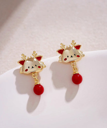 Boucles d'oreilles pendantes en alliage rouge avec perles de l'année du Loong WH051