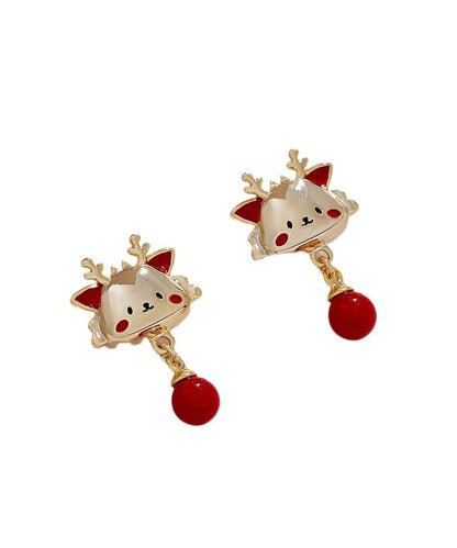 Boucles d'oreilles pendantes en alliage rouge avec perles de l'année du Loong WH051