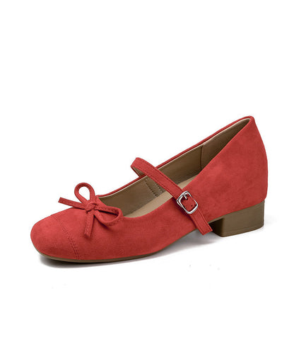 Chunky Strap Schuhe Wildleder Schnalle Neue Spleißen Rot