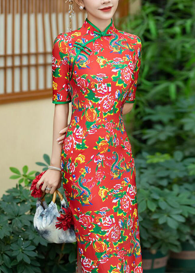 New Red Button Print Cotton Long Dresses Summer QA1006 Ada Fashion