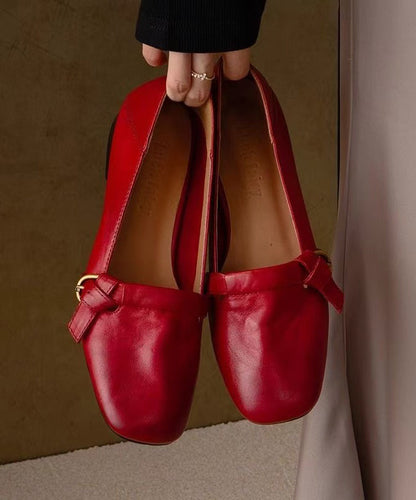 Schuhe Rot Flache Rindsleder Neue Bequeme Spleißen Leder