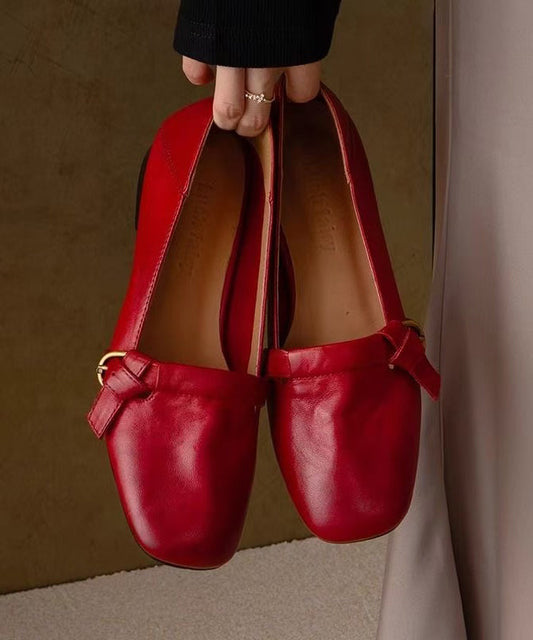 Shoes Red Flat Cowhide New Comfortable Splicing Leather