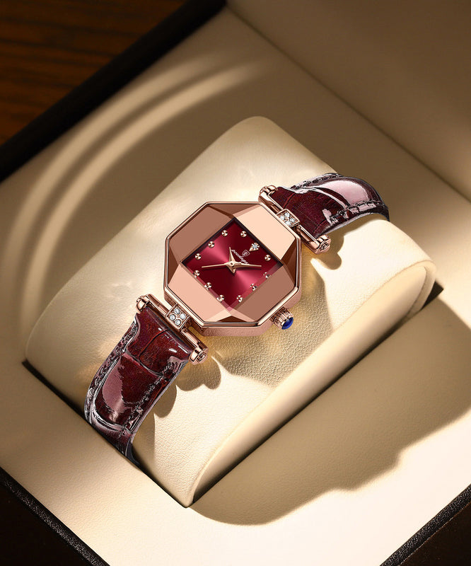 Uhrwerk Rotes Leder Temperglas Neu Wasserdicht Mineral Quarz