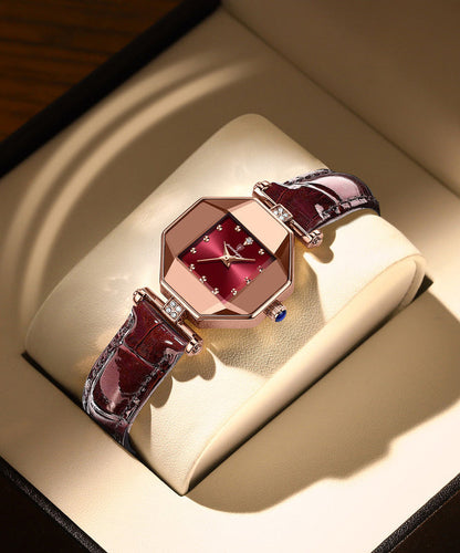 Uhrwerk Rotes Leder Temperglas Neu Wasserdicht Mineral Quarz