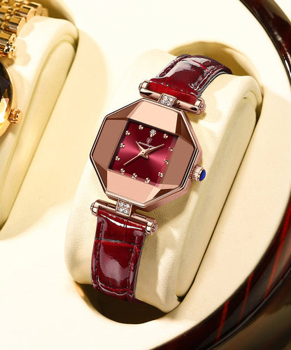 Uhrwerk Rotes Leder Temperglas Neu Wasserdicht Mineral Quarz