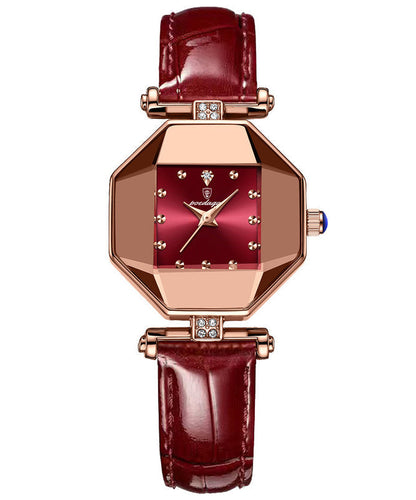 Uhrwerk Rotes Leder Temperglas Neu Wasserdicht Mineral Quarz