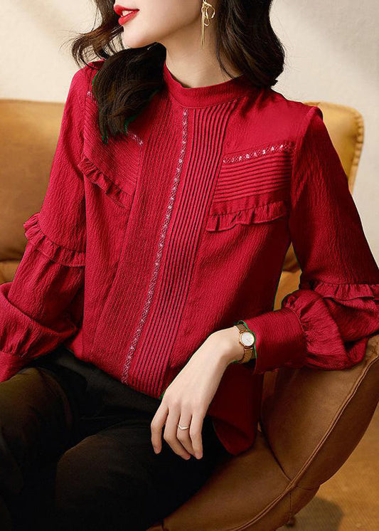Chemise rouge à volants en coton, design original, nouvelle collection printemps RL046