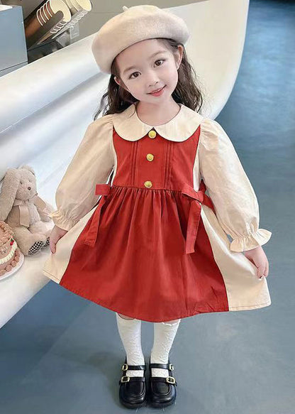 Nouvelles robes rouges froissées en coton deux pièces pour filles Automne XZ070