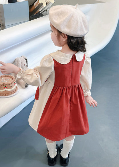 Nouvelles robes rouges froissées en coton deux pièces pour filles Automne XZ070