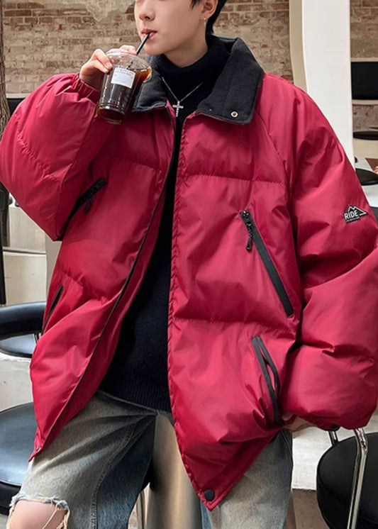 Nouveau Parka surdimensionné rouge à fermeture éclair pour homme Hiver WL011