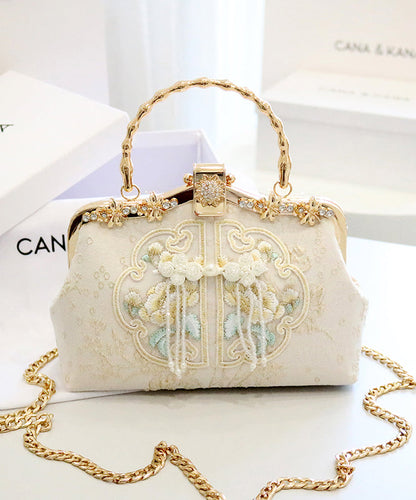 Handbag Beige Embroidered Retro Cotton New Tote Zircon