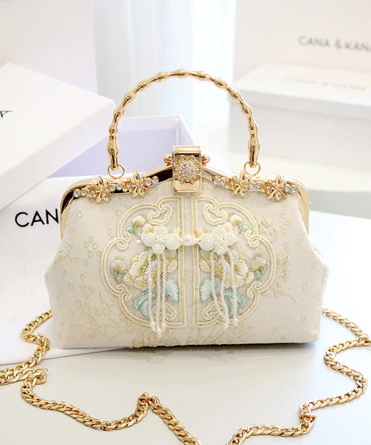 Handbag Beige Embroidered Retro Cotton New Tote Zircon