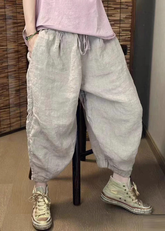 Pantalon d'été surdimensionné en lin beige rétro sarouel