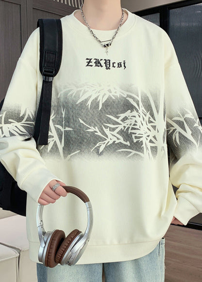 Pull rétro noir à col rond en coton imprimé pour homme, streetwear, automne EQ011