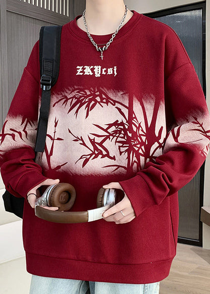 Pull rétro noir à col rond en coton imprimé pour homme, streetwear, automne EQ011